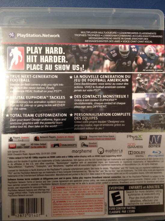 Backbreaker - Sony PlayStation 3 (PS3) (2) video game collectible [Barcode 812872014074] - Main Image 2