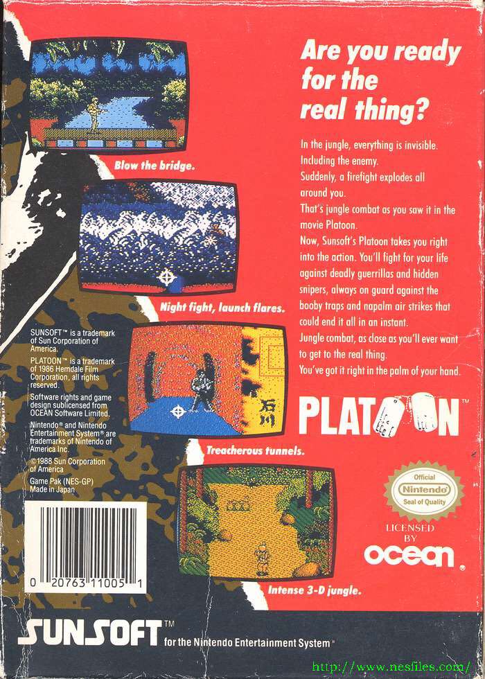 Platoon  (SunSoft) video game collectible [Barcode 013252001138] - Main Image 2