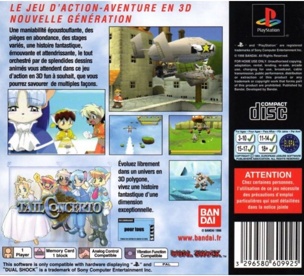 Tail Concerto - Sony PlayStation (Bandai - 1) video game collectible [Barcode 3296580609925] - Main Image 2