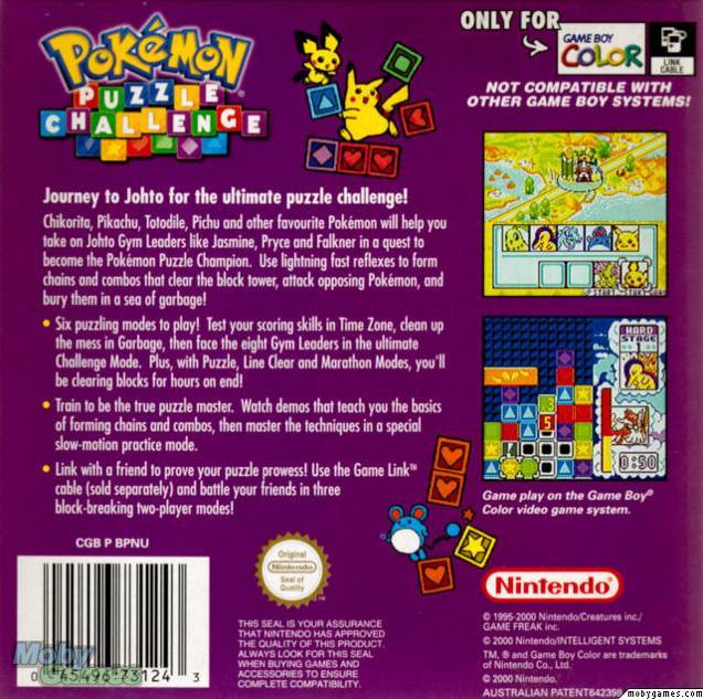 Pokémon Puzzle Challenge - Nintendo Game Boy Color (Nintendo - 1) video game collectible [Barcode 045496731243] - Main Image 2