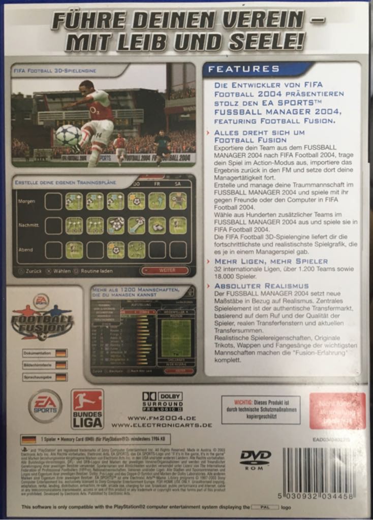 Fussball Manager 2004 - Sony PlayStation 2 (PS2) ((EA) Electronic Arts) video game collectible [Barcode 5030932034458] - Main Image 2