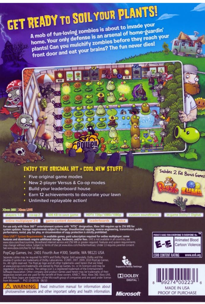 Plants Vs. Zombies - Microsoft Xbox 360 (PopCap Games - 1) video game collectible - Main Image 2