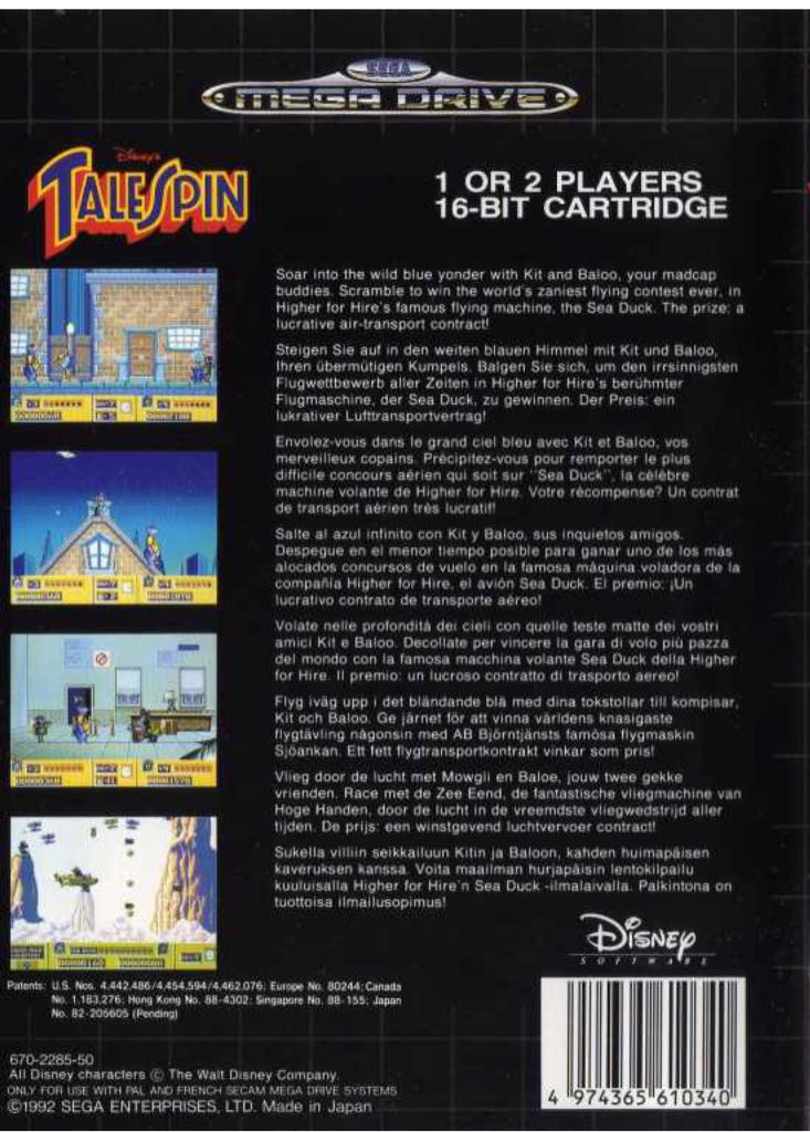 TaleSpin - Sega Mega Drive video game collectible - Main Image 2