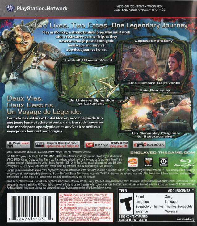Enslaved: Odyssey To The West - Sony PlayStation 3 (PS3) (Namco Bandai Games - 1) video game collectible [Barcode 3700577001123] - Main Image 2