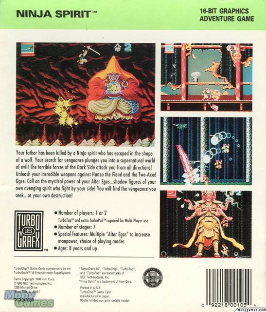 Ninja Spirit - NEC TurboGrafx-16 (NEC - 2) video game collectible [Barcode 059376400501] - Main Image 2