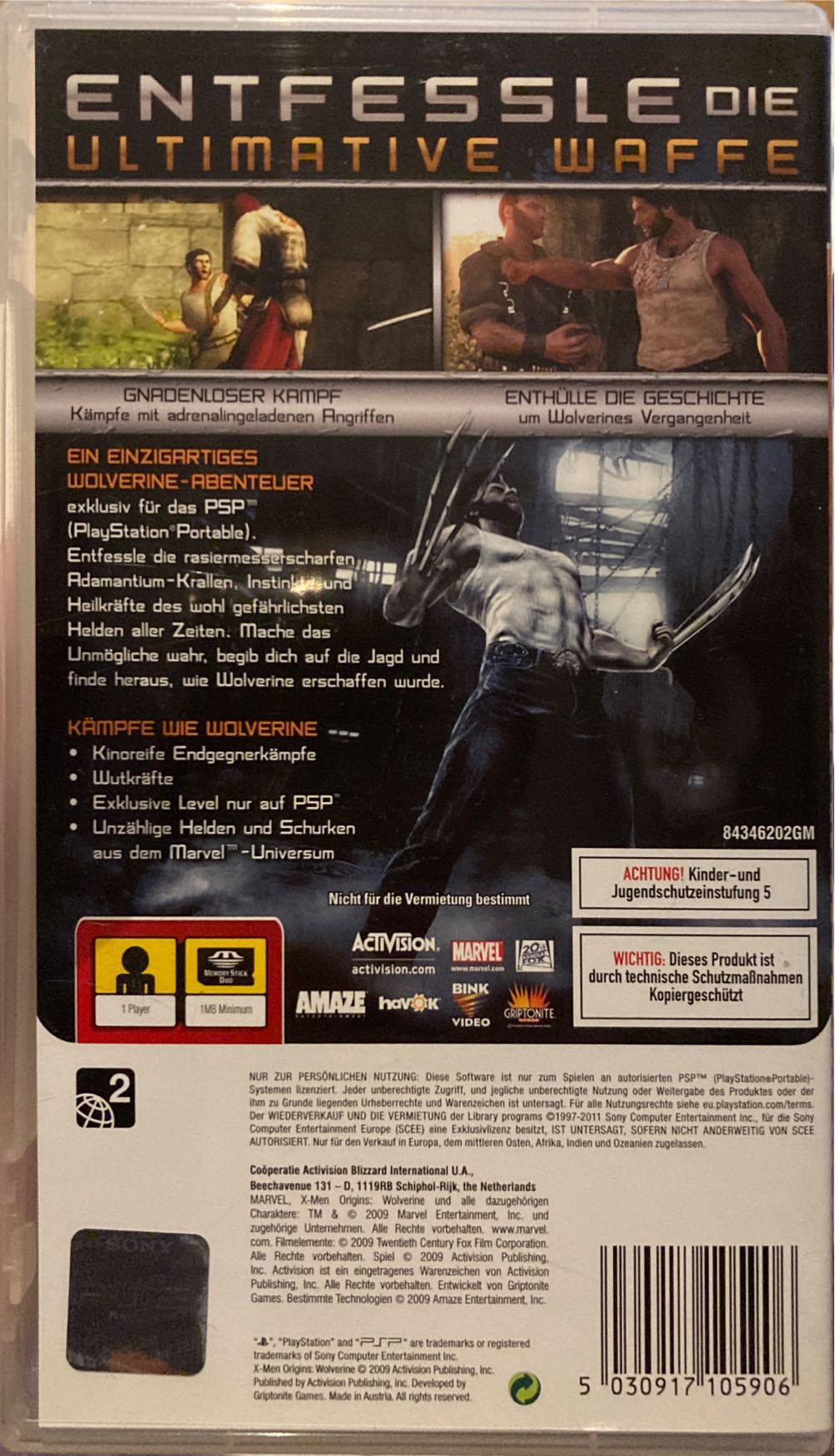 X Men Origins Wolverine - Sony PlayStation Portable (PSP) video game collectible [Barcode 5030917105906] - Main Image 2