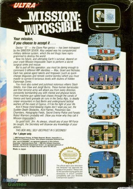 Mission: Impossible - Nintendo Entertainment System (NES) (Ultra - 1) video game collectible [Barcode 083717120094] - Main Image 2