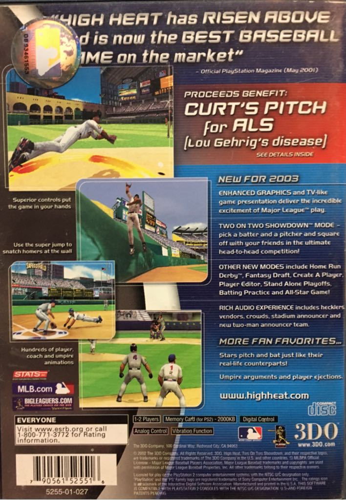 High Heat Major League Baseball 2003 - Sony PlayStation 2 (PS2) (3DO - 1-2 Players) video game collectible [Barcode 790561525516] - Main Image 2
