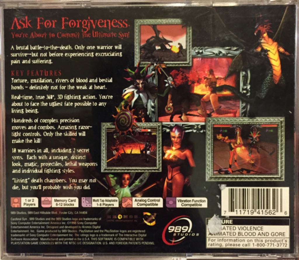 Cardinal Syn - Sony PlayStation (989 Studios - 2) video game collectible [Barcode 711719415626] - Main Image 2