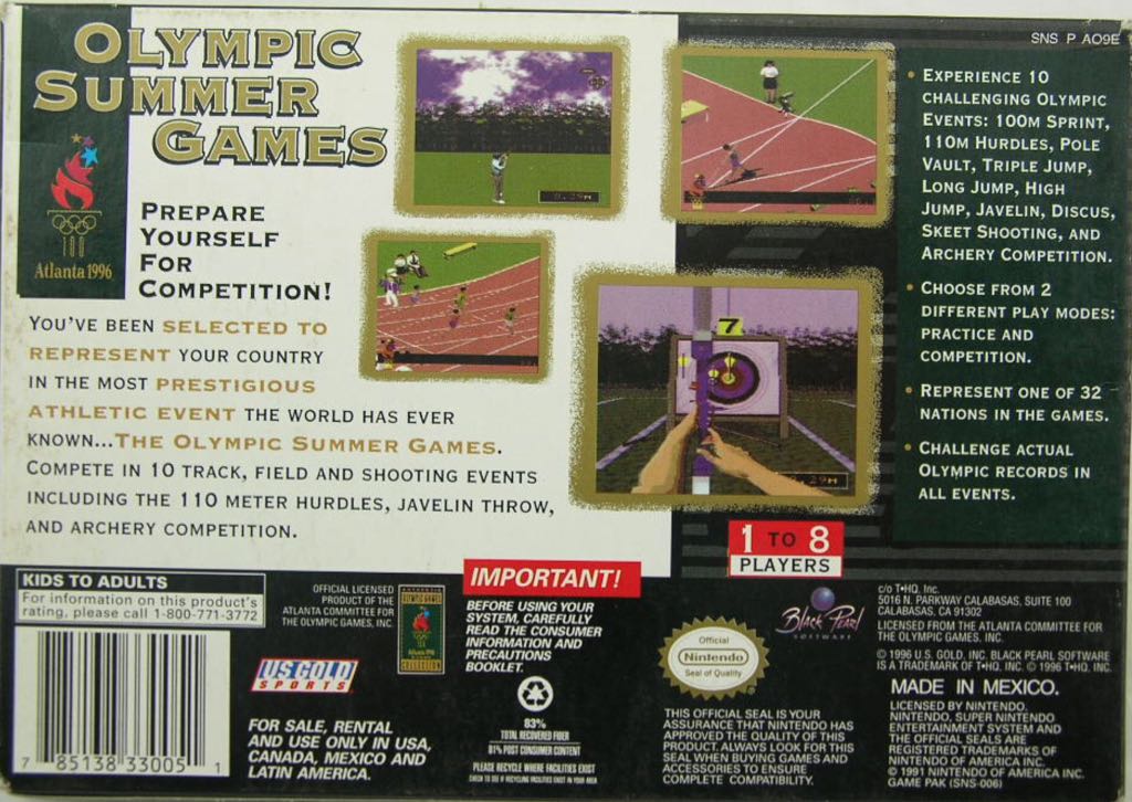 Olympic Summer Games - Nintendo Super Nintendo Entertainment System (SNES) video game collectible [Barcode 785138320120] - Main Image 2