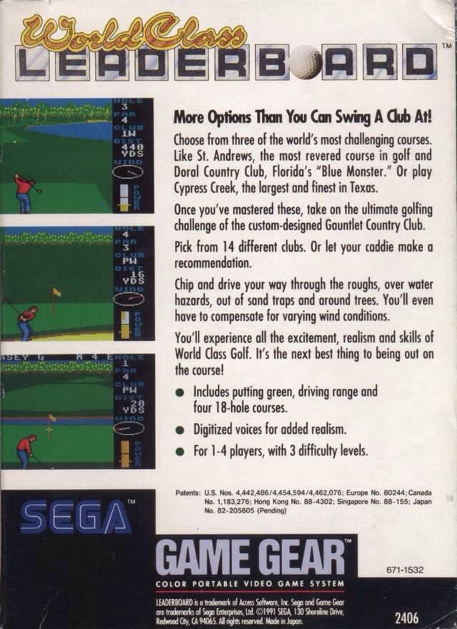 World Class Leaderboard Golf - Sega Game Gear video game collectible - Main Image 2