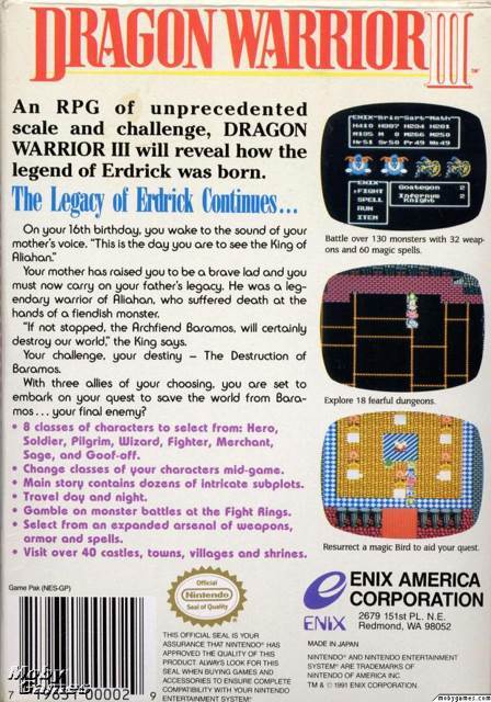 Dragon Warrior III - Nintendo Entertainment System (NES) (Enix - 1) video game collectible [Barcode 719631000029] - Main Image 2