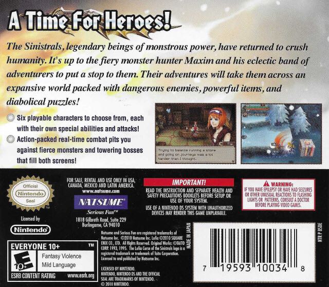 Lufia Curse Of The Sinistrals - Nintendo DS video game collectible - Main Image 2