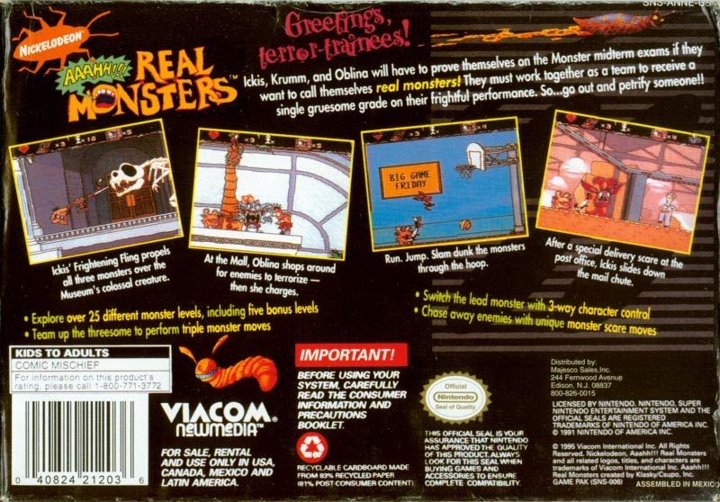 Aaahh!! Real Monsters - Nintendo Super Nintendo Entertainment System (SNES) (Viacom New Media - 1-2) video game collectible - Main Image 3