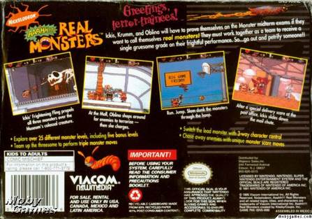Aaahh!! Real Monsters - Nintendo Super Nintendo Entertainment System (SNES) video game collectible - Main Image 2