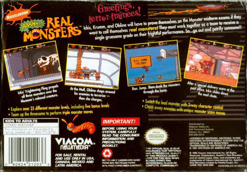 Aaahh!! Real Monsters - Nintendo Super Nintendo Entertainment System (SNES) video game collectible - Main Image 2