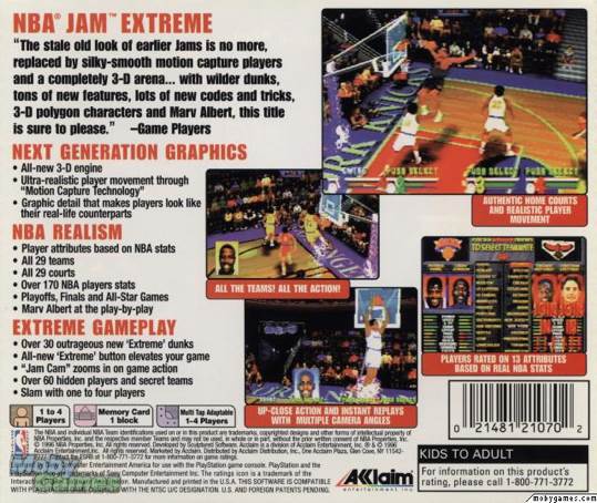 NBA Jam Extreme - Sony PlayStation (Akklaim - 2) video game collectible [Barcode 021421810702] - Main Image 2