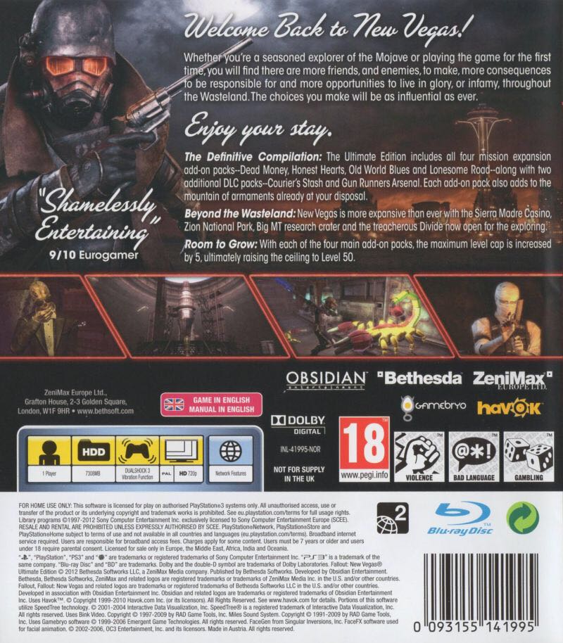 Fallout: New Vegas - Sony PlayStation 3 (PS3) (Bethesda - 1) video game collectible [Barcode 093155124820] - Main Image 2