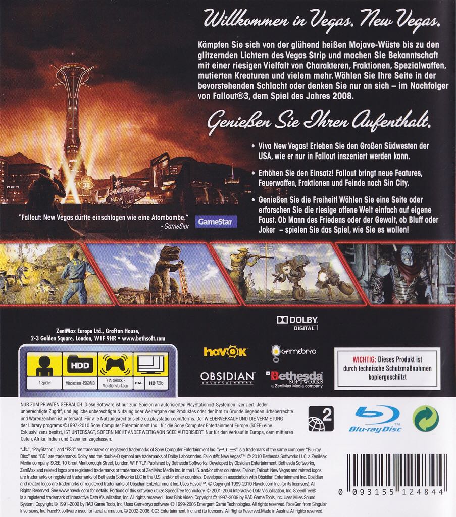 Fallout New Vegas - Sony PlayStation 3 (PS3) (Bethesda Softworks - 1) video game collectible [Barcode 093155124844] - Main Image 2