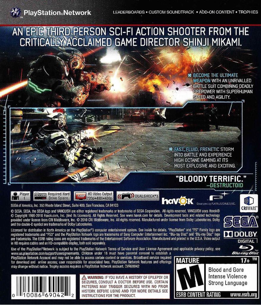 Vanquish - Sony PlayStation 3 (PS3) (Sega - 1) video game collectible [Barcode 6003805129178] - Main Image 2