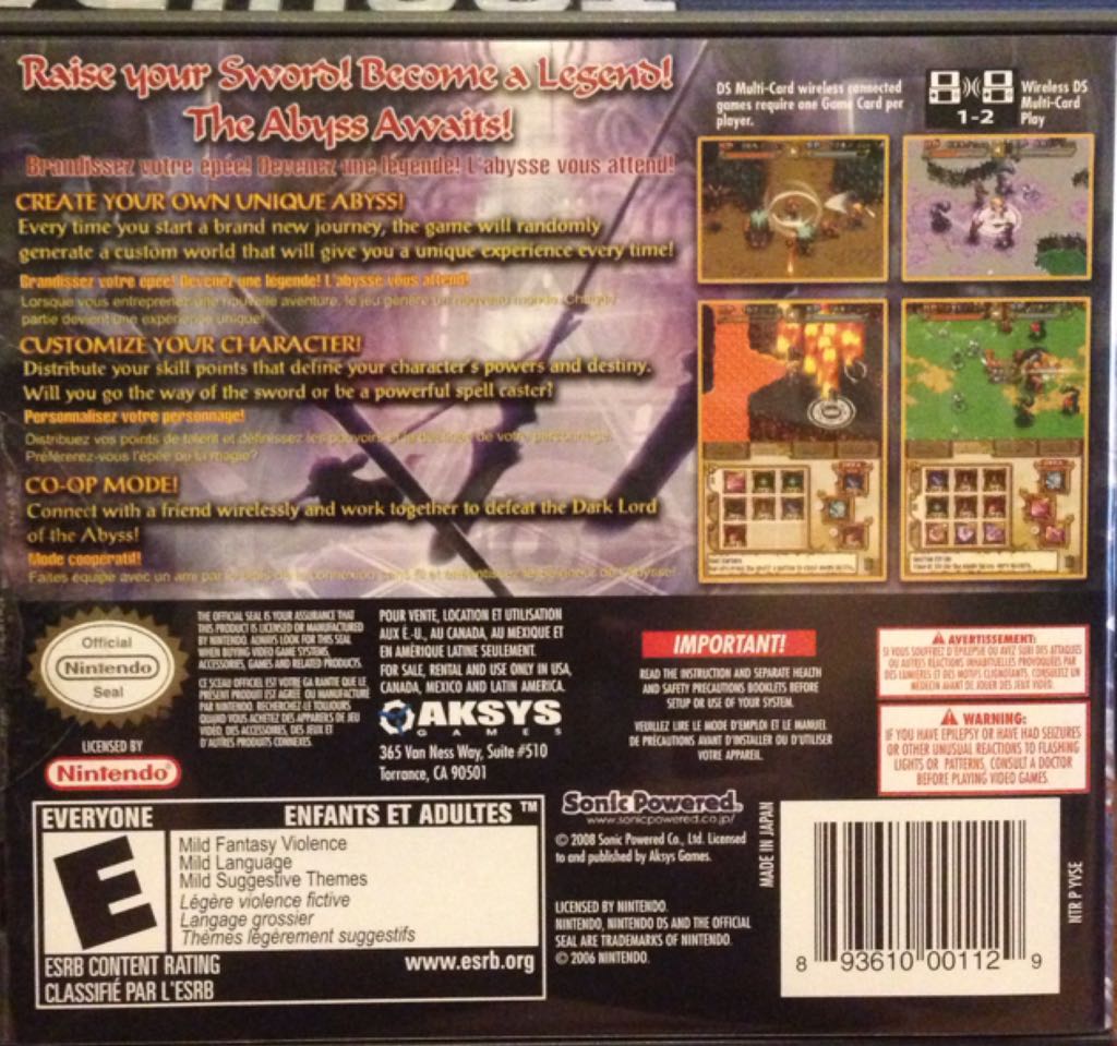 From The Abyss - Nintendo DS (Aksys - 1-2) video game collectible - Main Image 2