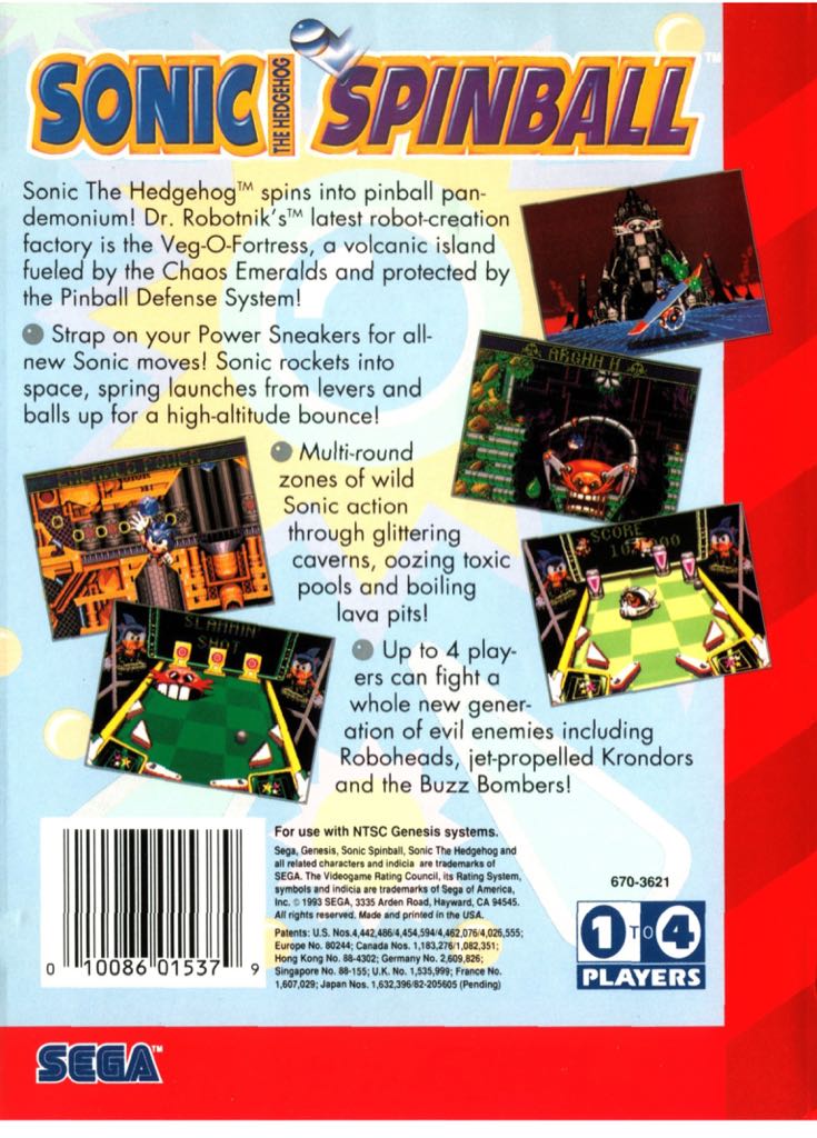 Sonic The Hedgehog Spinball - Sega Genesis (Mega Drive) (Sega Enterprises, Ltd) video game collectible - Main Image 2