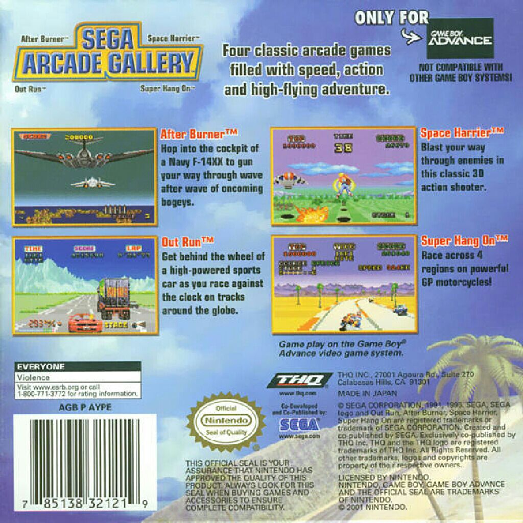 SEGA Arcade Gallery - Nintendo Game Boy Advance (GBA) (THQ/SEGA - 1) video game collectible [Barcode 785138321219] - Main Image 2