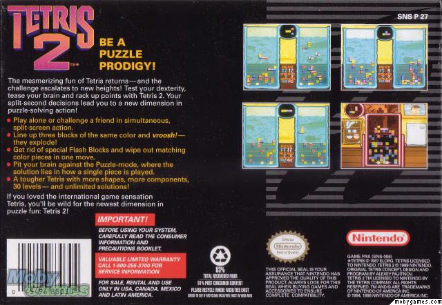 Tetris 2 - Nintendo Super Nintendo Entertainment System (SNES) video game collectible - Main Image 2