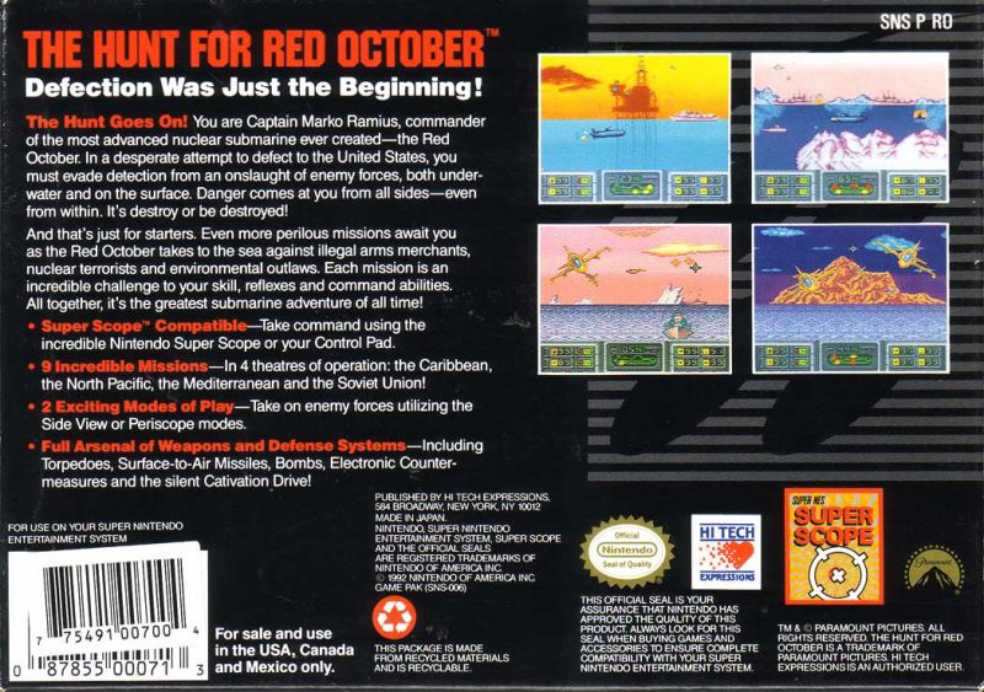 The Hunt For Red October - Nintendo Super Nintendo Entertainment System (SNES) (High Tech Expressions - 1) video game collectible - Main Image 2