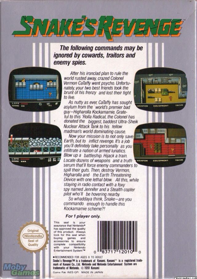 Snakes Revenge - Nintendo Entertainment System (NES) video game collectible - Main Image 2