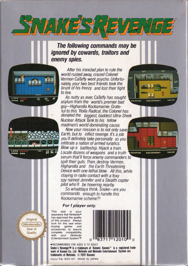 Snakes Revenge - Nintendo Entertainment System (NES) video game collectible - Main Image 2