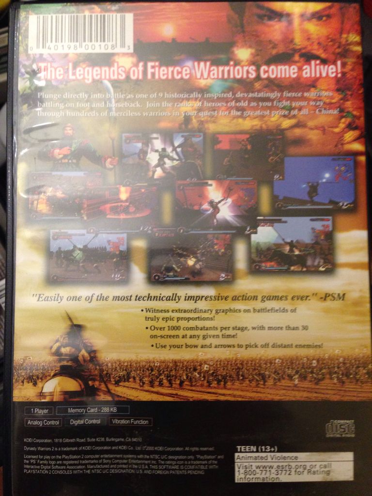 Dynasty Warriors 2 - Sony PlayStation 2 (PS2) (Koei - 1) video game collectible [Barcode 040198001083] - Main Image 2