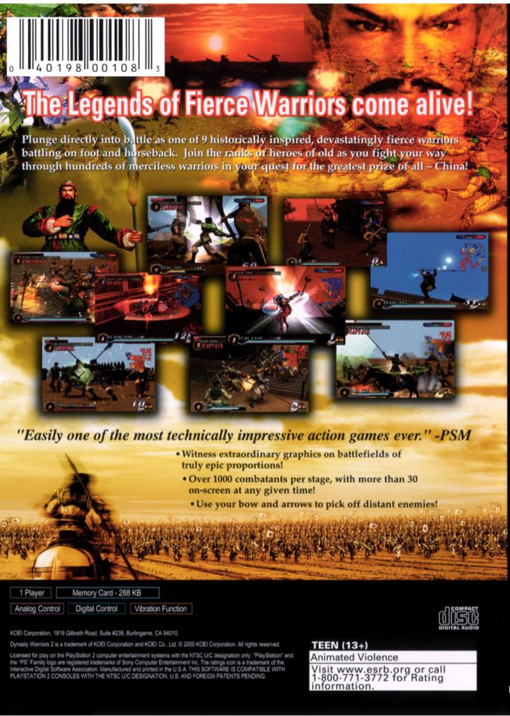 Dynasty Warriors 2 - Sony PlayStation 2 (PS2) video game collectible [Barcode 8713399012487] - Main Image 2