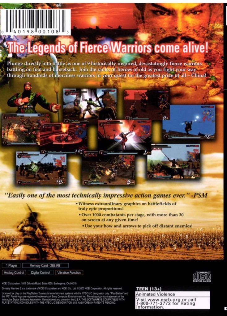 Dynasty Warriors 2 - Sony PlayStation 2 (PS2) (Koei) video game collectible - Main Image 2