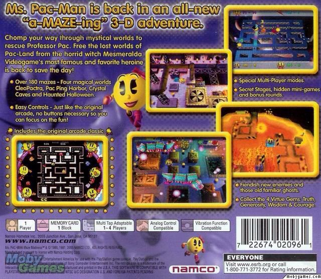 Ms. Pac-Man Maze Madness - Sony PlayStation (Namco - 1-2) video game collectible [Barcode 722674020961] - Main Image 2
