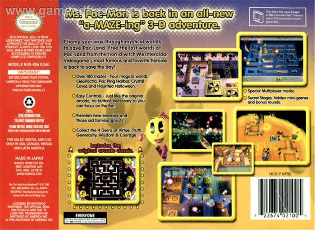 Ms. Pac-Man Maze Madness - Nintendo 64 (N64) video game collectible - Main Image 2