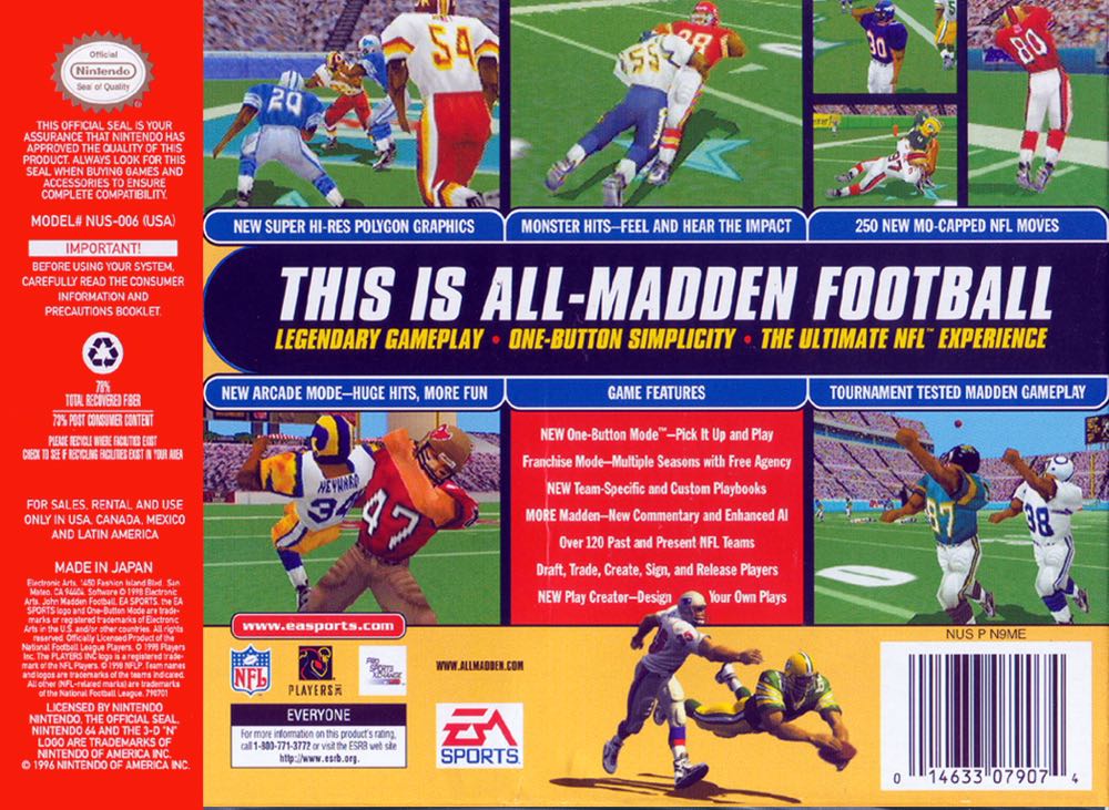 Madden NFL 99 - Nintendo 64 (N64) video game collectible - Main Image 2