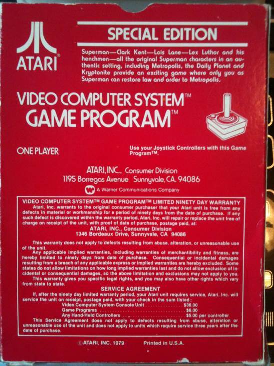 Superman - Atari 2600 (Atari - 1) video game collectible - Main Image 2