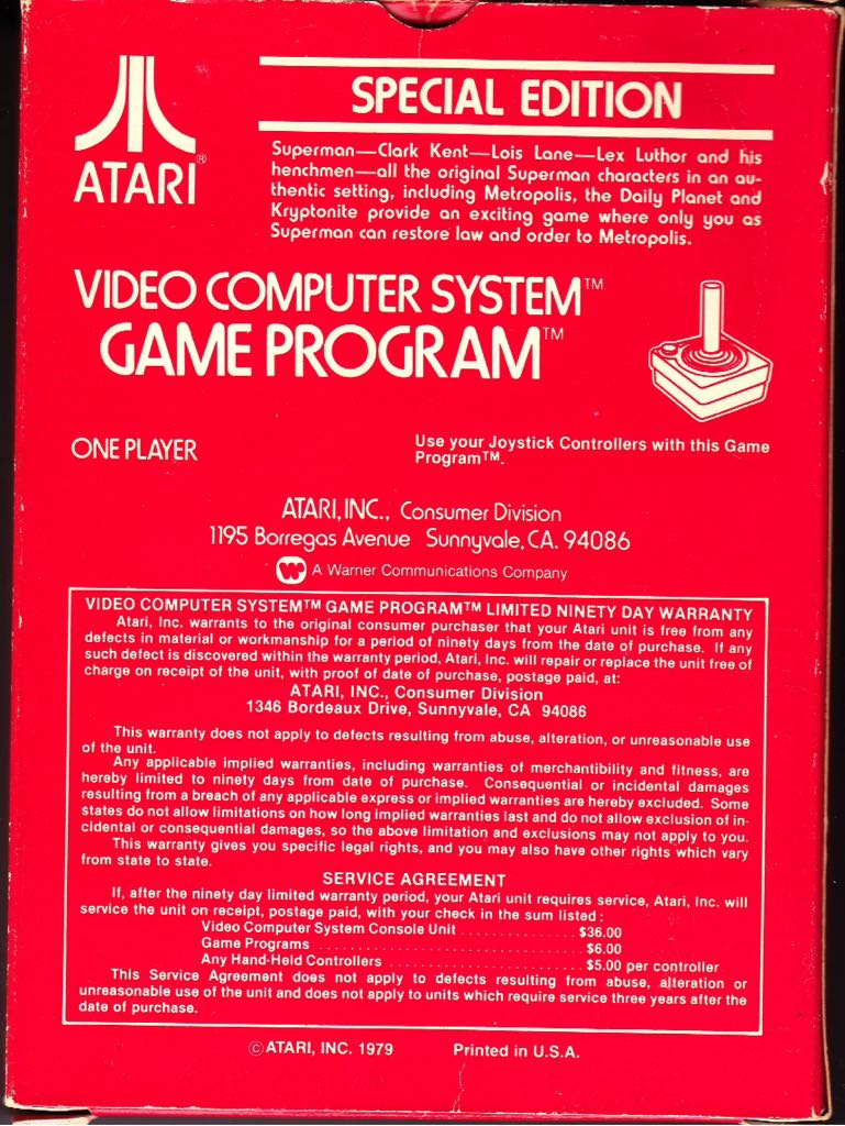 Superman - Atari 2600 (Atari) video game collectible - Main Image 2