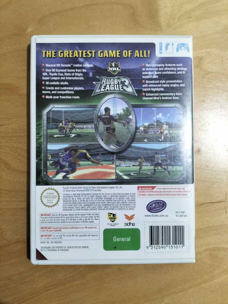 Rugby League 3 - Nintendo Wii (Nintendo - 8) video game collectible [Barcode 9312590131011] - Main Image 2