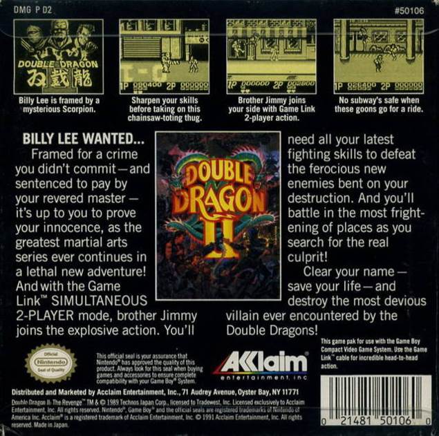 Double Dragon II - Nintendo Game Boy (Acclaim) video game collectible - Main Image 2