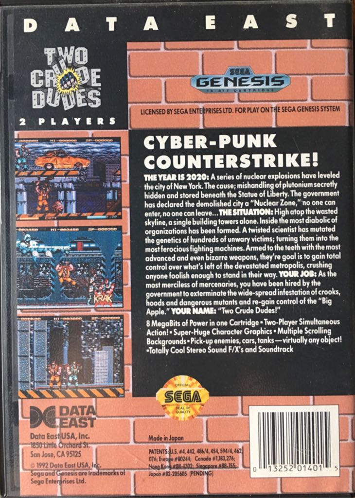 Two Crude Dudes - Sega Genesis (Mega Drive) (Data East - 1-2) video game collectible [Barcode 013252014015] - Main Image 2
