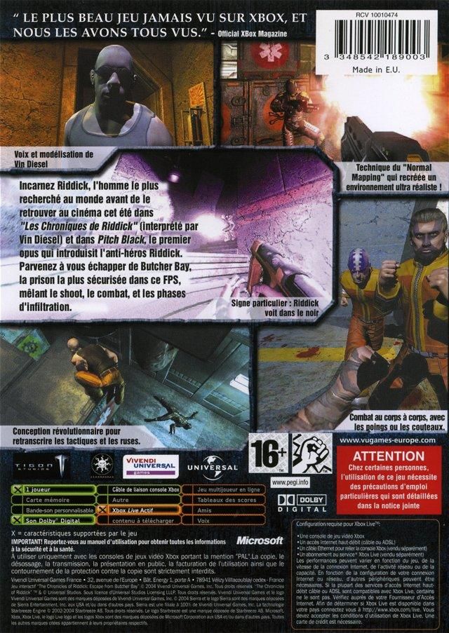 The Chronicles of Riddick: Escape From Butchers Bay - Microsoft Xbox (1) video game collectible - Main Image 2