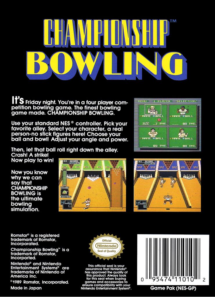 Championship Bowling - Nintendo Entertainment System (NES) (Romstar - 4) video game collectible - Main Image 2