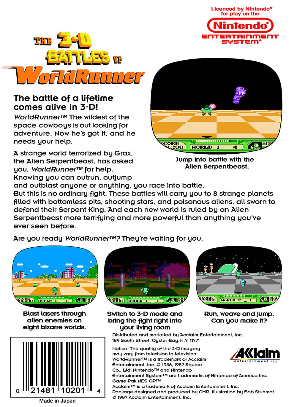 3-D WorldRunner - Nintendo Entertainment System (NES) (1987, Acclaim) video game collectible - Main Image 2