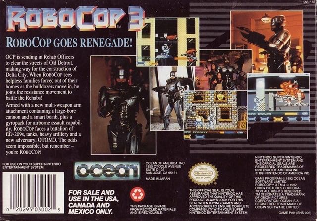 RoboCop 3 - Nintendo Super Nintendo Entertainment System (SNES) (Ocean Software - 1) video game collectible - Main Image 2
