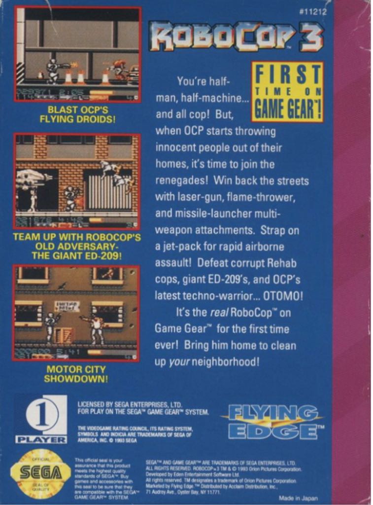 Robocop 3 - Sega Game Gear (Flying Edge) video game collectible - Main Image 2