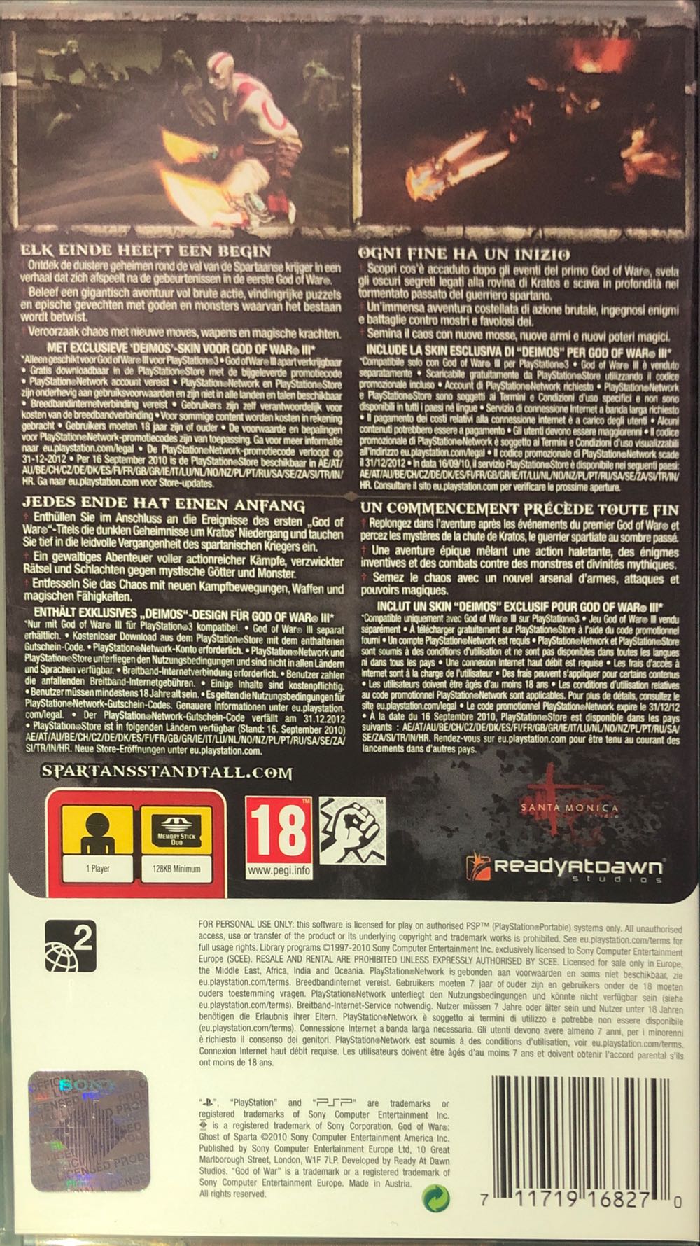 God of War Ghost of Sparta - Sony PlayStation Portable (PSP) (Sony Computer Entertainment - 1) video game collectible [Barcode 711719168270] - Main Image 2