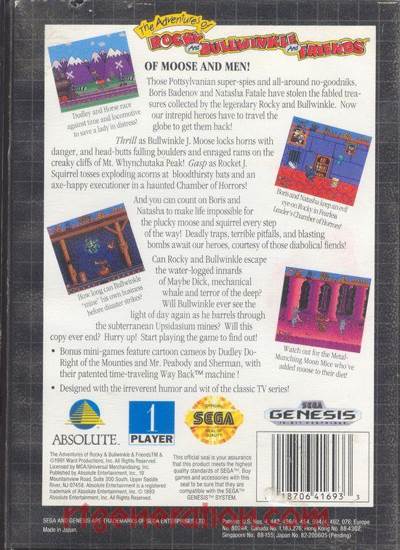 The Adventures Of Rocky And Bullwinkle And Friends - Sega Genesis (Mega Drive) (ABSOLUTE ENTERTAINMENT - 1 Players) video game collectible [Barcode 018706416933] - Main Image 2