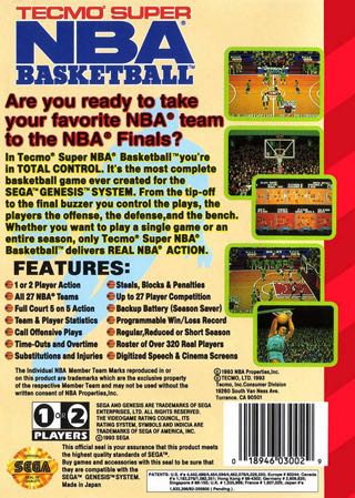 TECMO SUPER NBA BASKETBALL CIB - Sega Genesis (Mega Drive) (Tecmo - 1-2) video game collectible [Barcode 018946030029] - Main Image 2